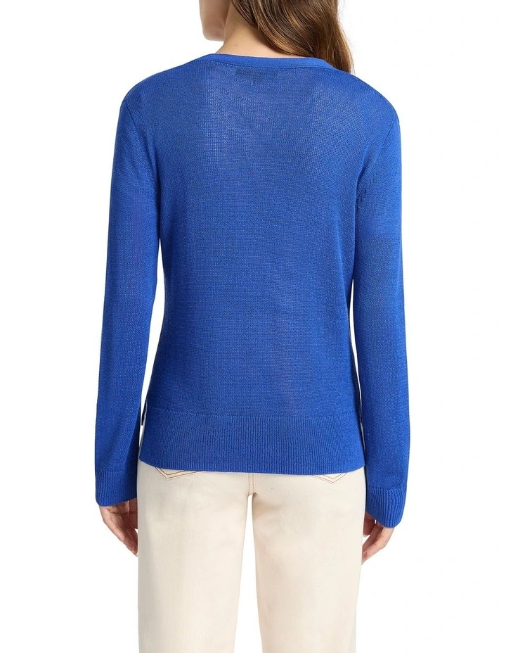 Alice Linen Mix Cardigan in Azure image 3