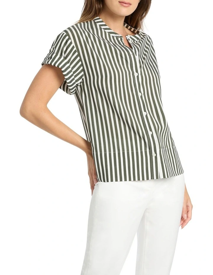 Cerys Stripe Boxy Blouse in Moss/White image 1