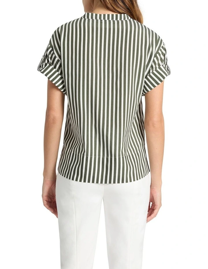 Cerys Stripe Boxy Blouse in Moss/White image 2
