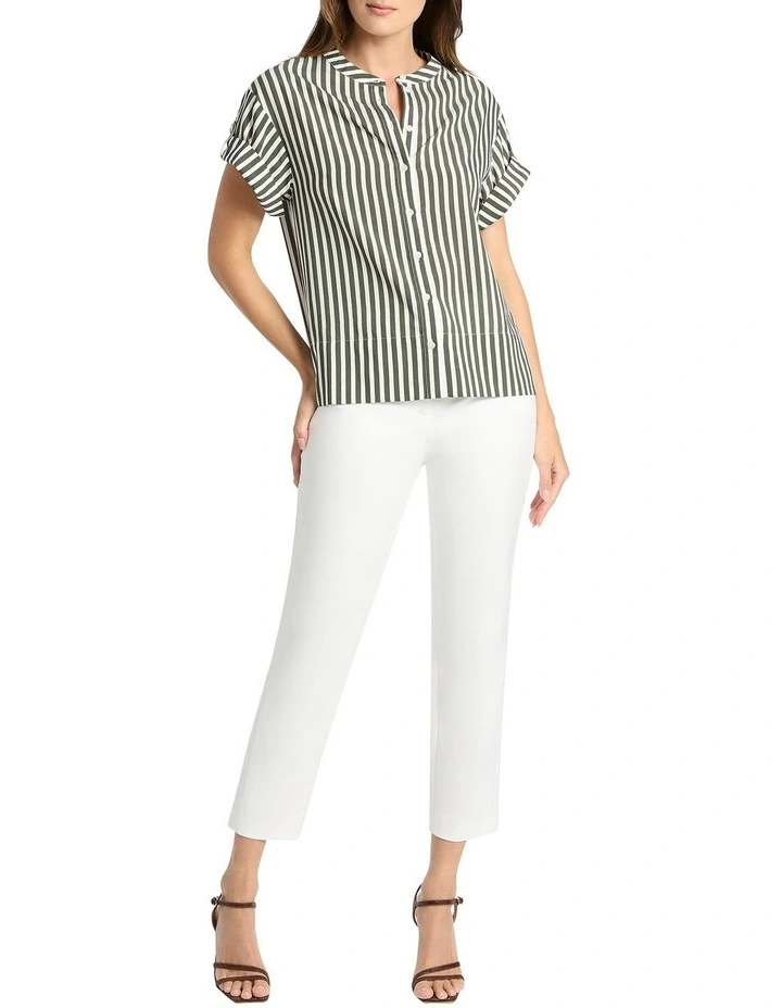 Cerys Stripe Boxy Blouse in Moss/White image 3