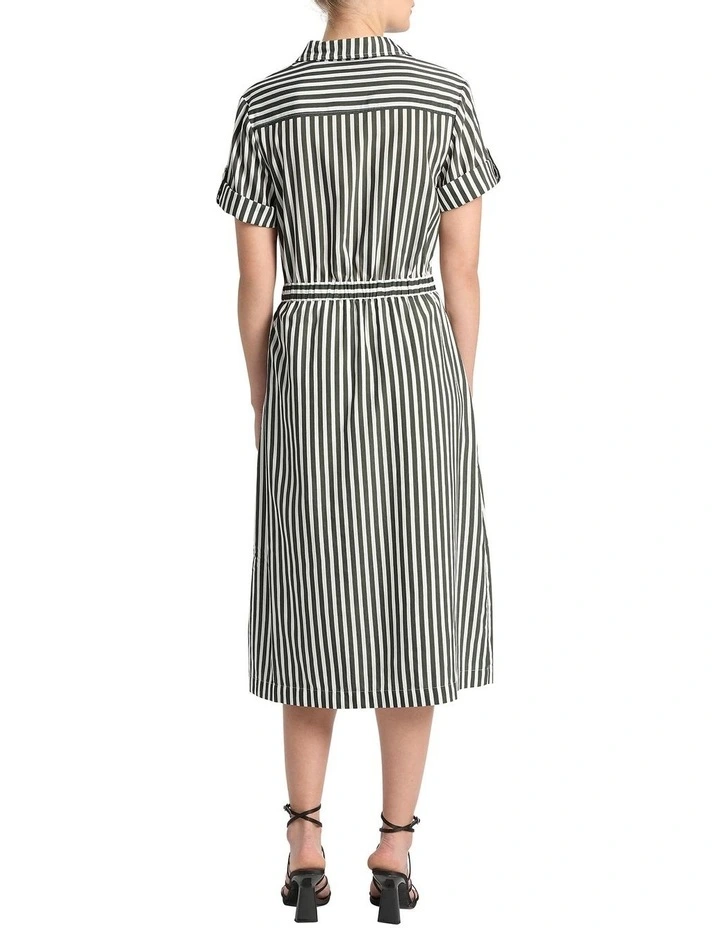 Cerys Stripe Wrap Dress in Moss/White image 2
