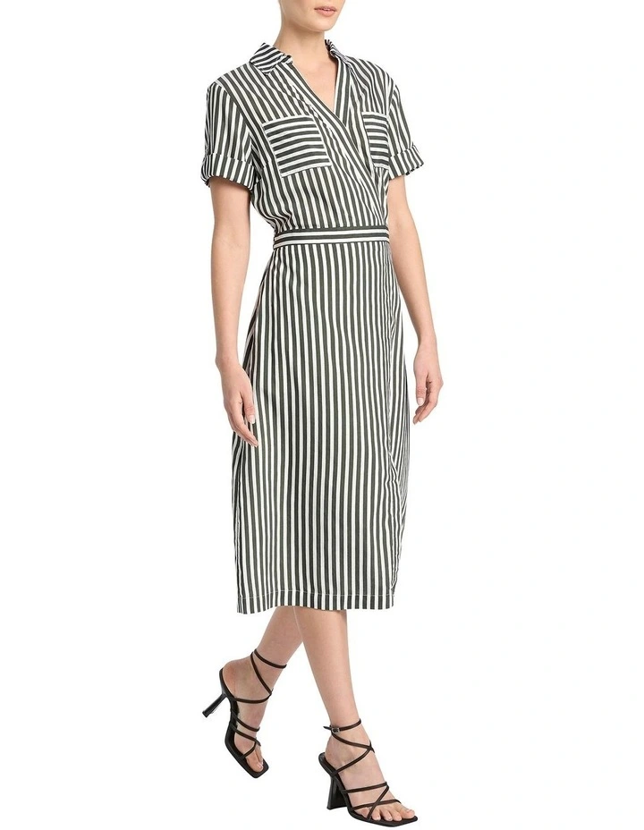 Cerys Stripe Wrap Dress in Moss/White image 3