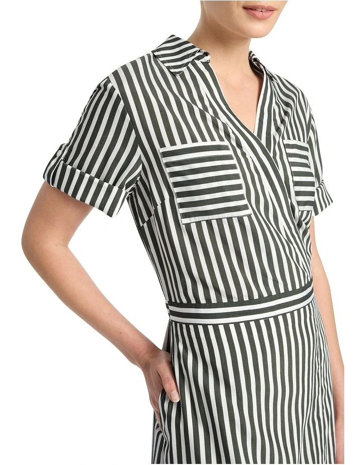 Cerys Stripe Wrap Dress in Moss/White image 4