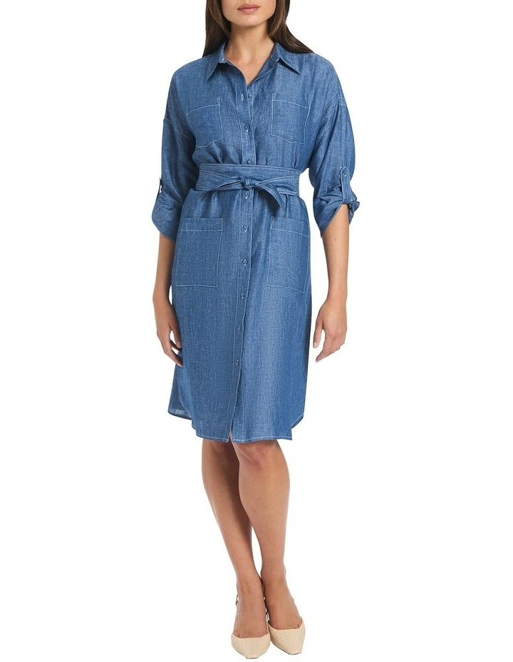 Eileen Chambray Dress in Blue image 1