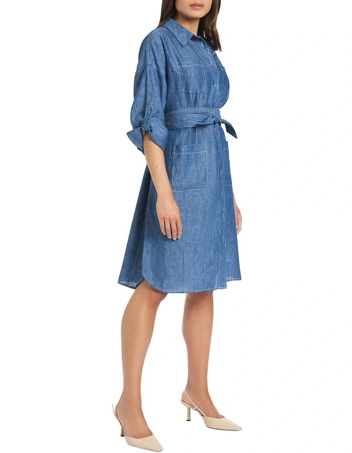 Eileen Chambray Dress in Blue image 3