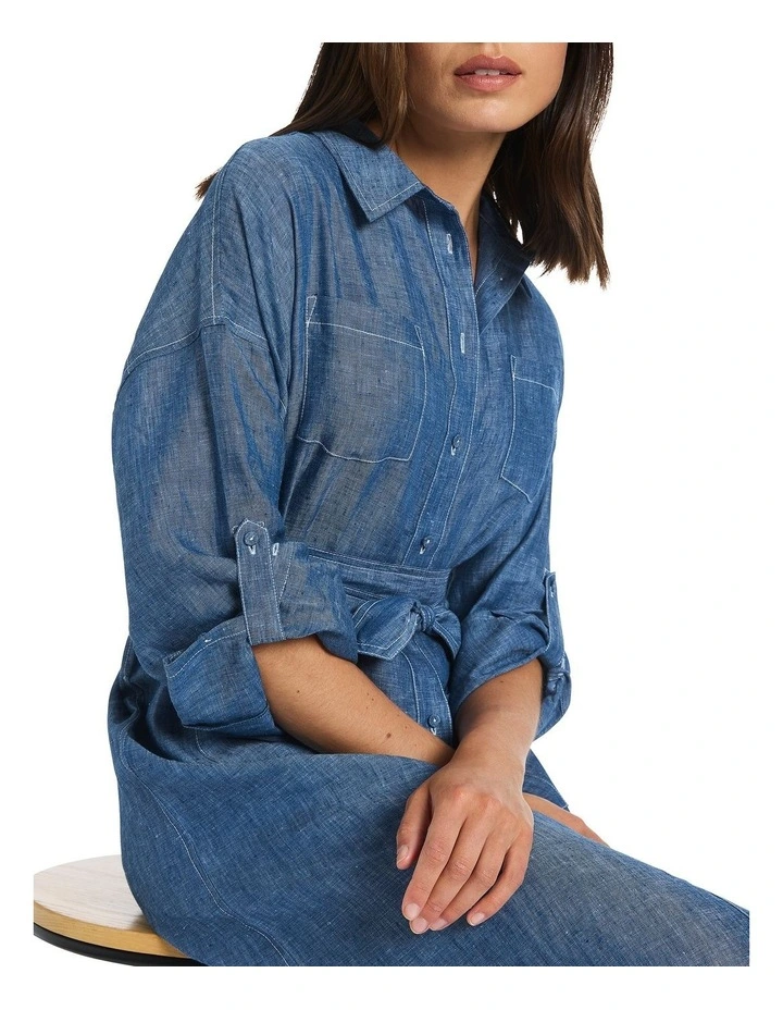 Eileen Chambray Dress in Blue image 4