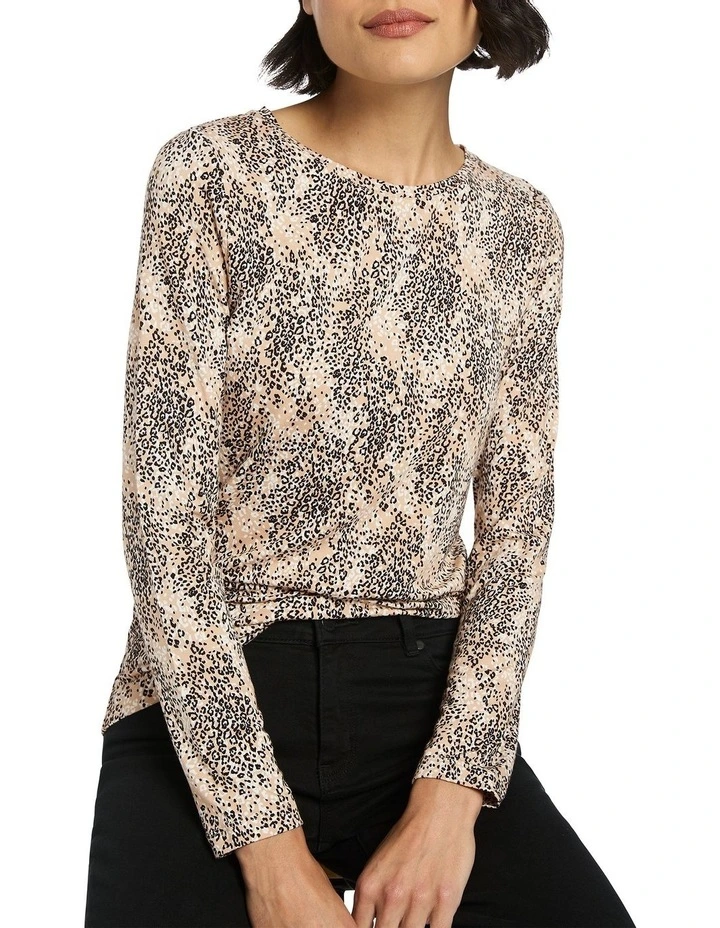 Lenora Bamboo Tee in Beige Multi image 3