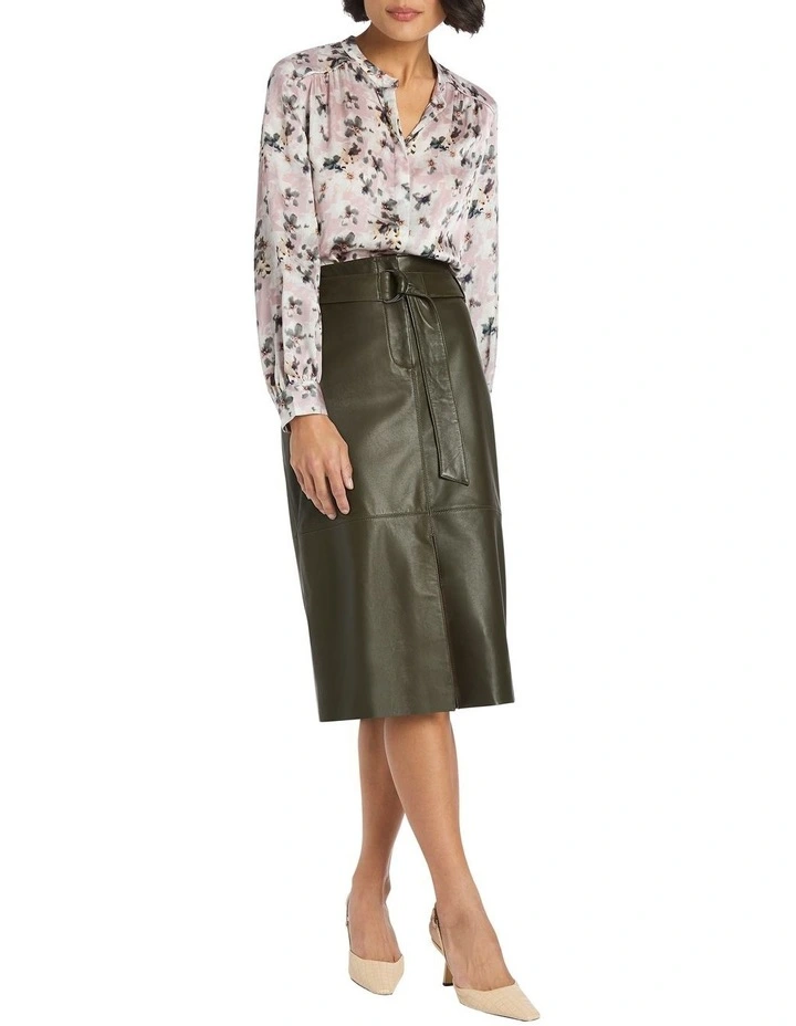 Charlise Belted Leather Skirt in Green image 2