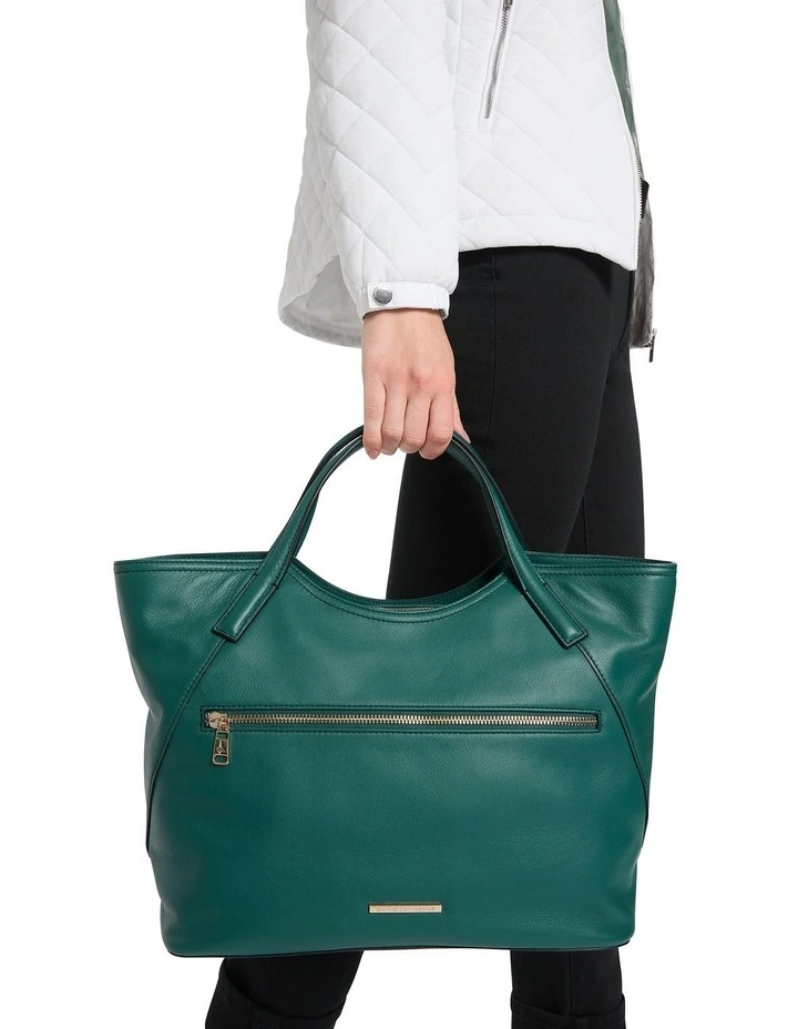Novara Leather Tote Bag in Green image 2
