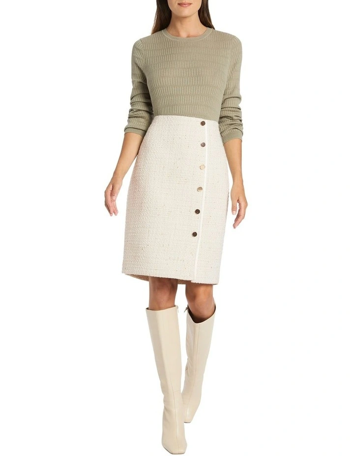Clevance Boucle Pencil Skirt in Ivory image 2