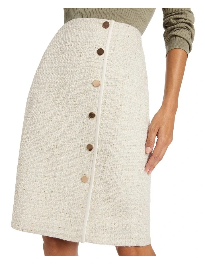 Clevance Boucle Pencil Skirt in Ivory image 3