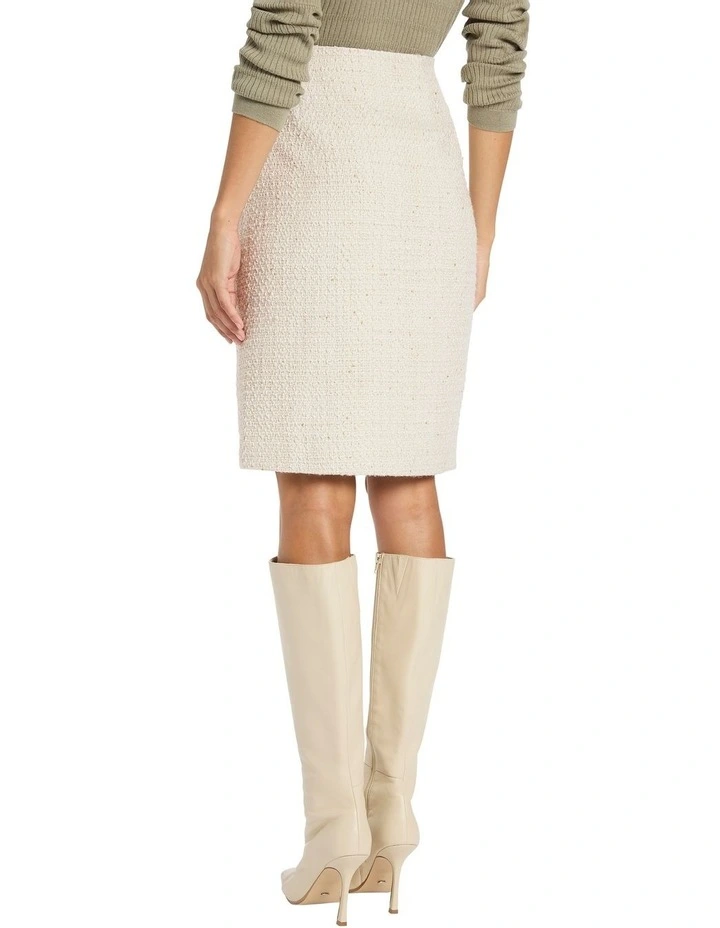 Clevance Boucle Pencil Skirt in Ivory image 4