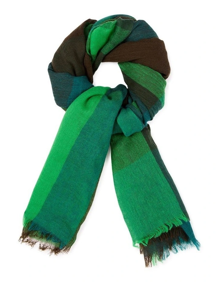Roha Check Wool Scarf in Green Multi image 1