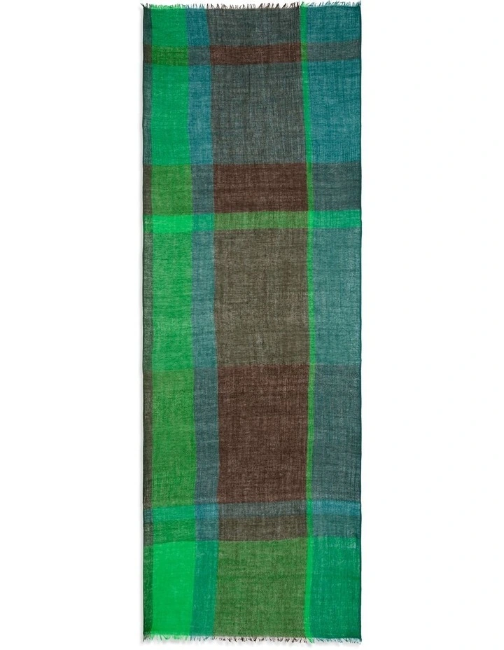 Roha Check Wool Scarf in Green Multi image 2