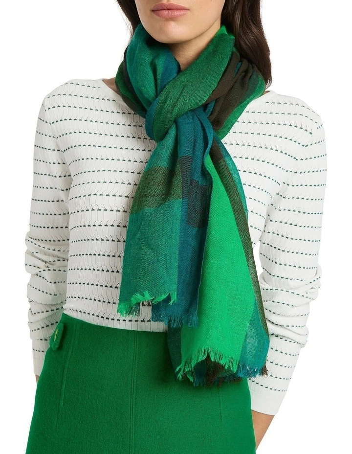 Roha Check Wool Scarf in Green Multi image 3
