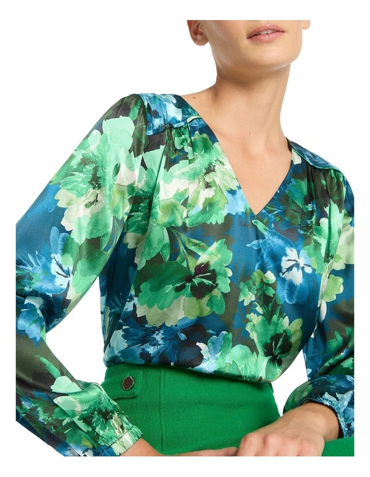 Isodora Silk Blouse in Green Multi image 3