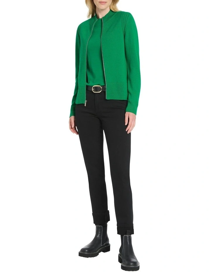 Zip Thru Merino Cardigan in Green image 2