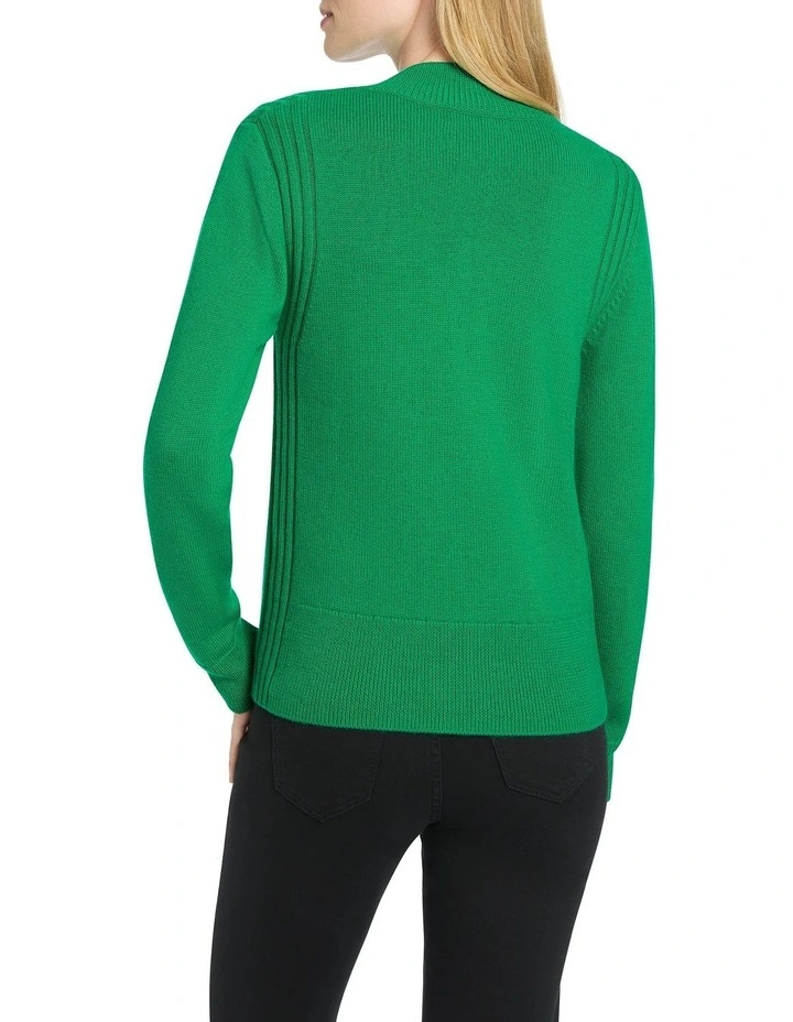 Zip Thru Merino Cardigan in Green image 4