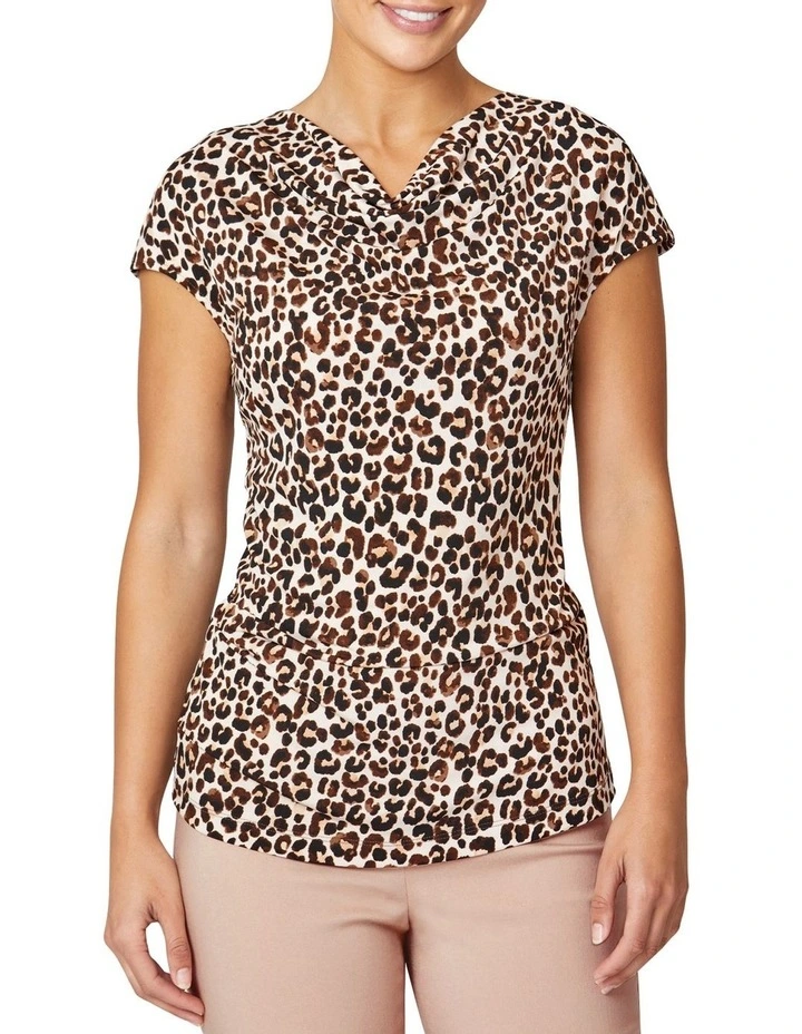 Delphi Leopard Print Jersey Top in Brown Mult image 1