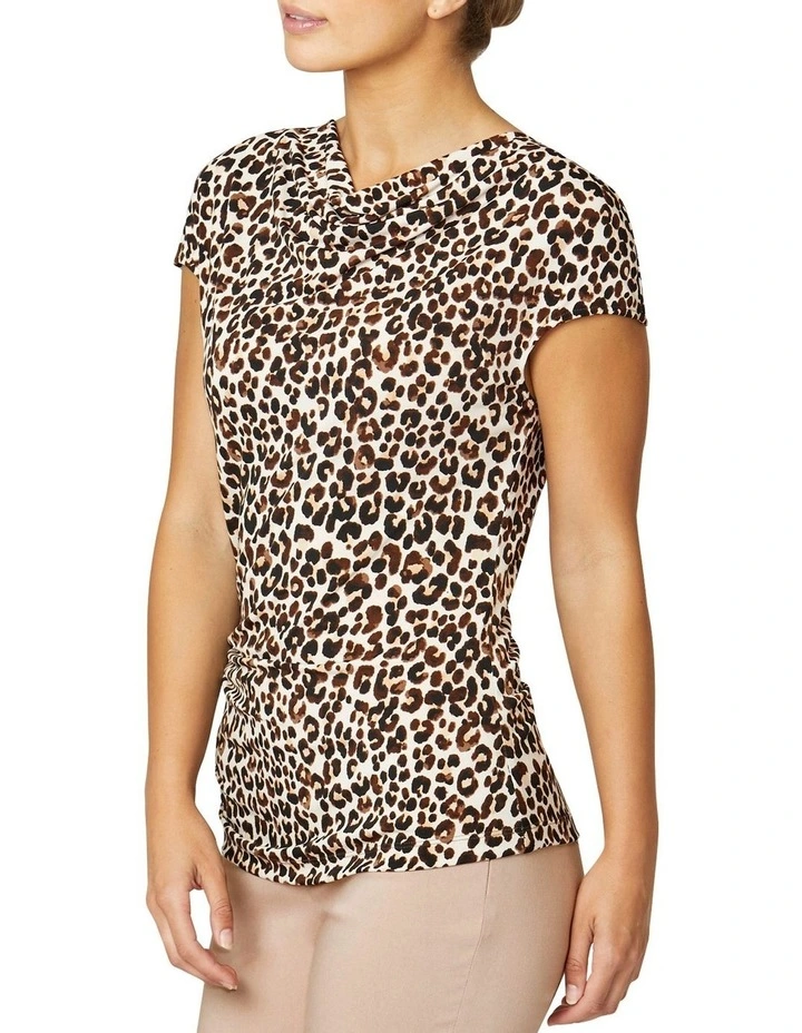 Delphi Leopard Print Jersey Top in Brown Mult image 3