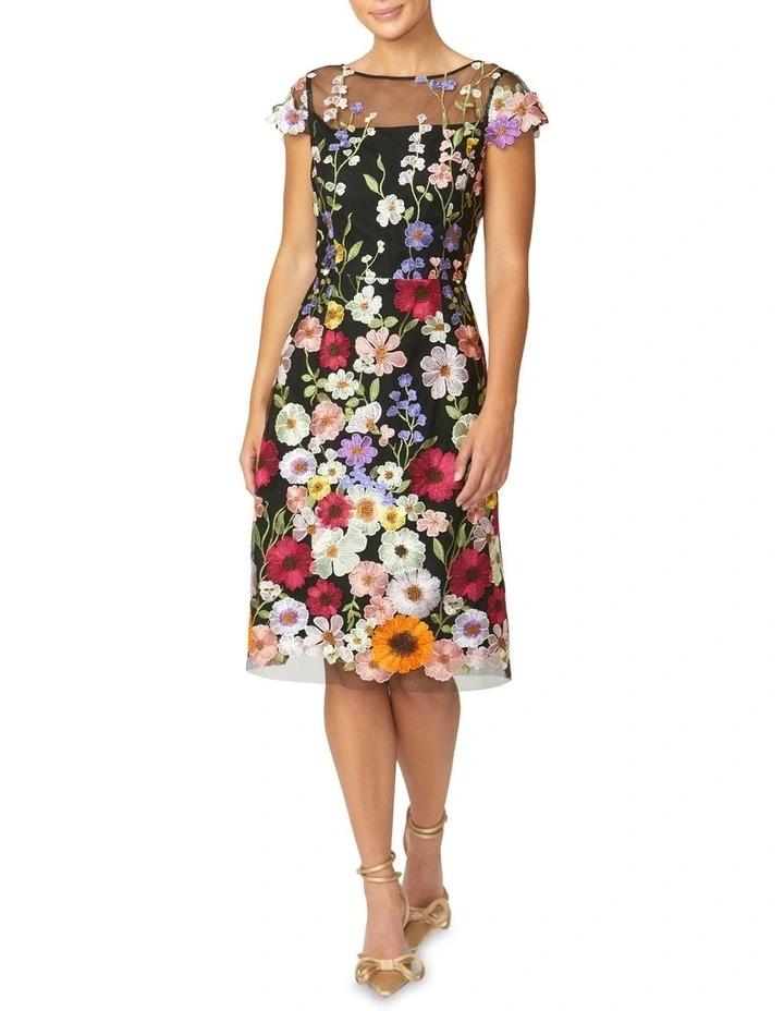 Dahlia Floral A-line Dress in Black Multi image 2