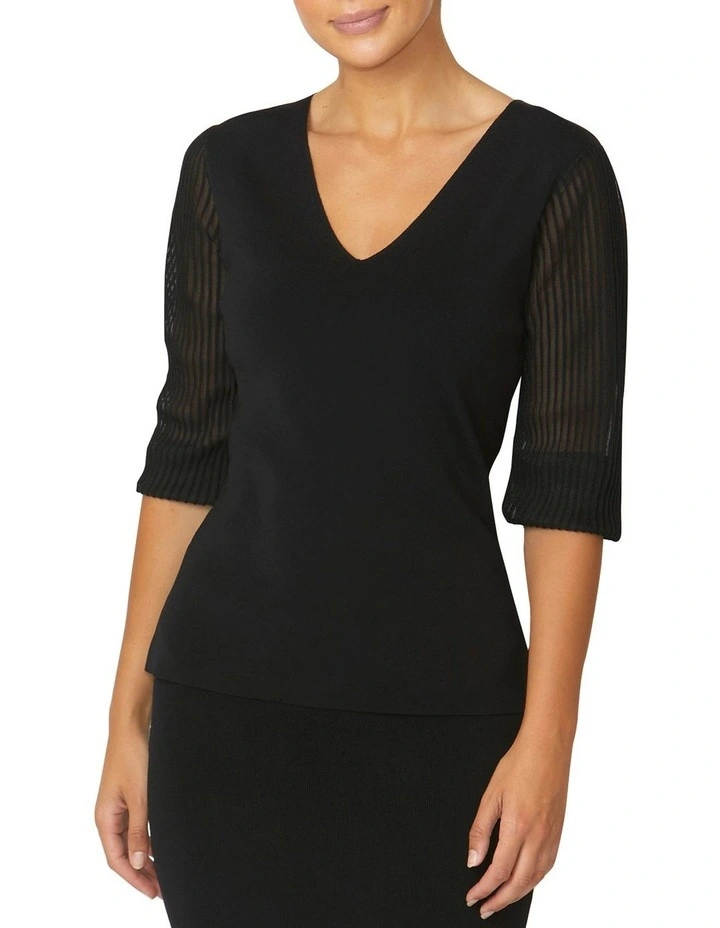 Emilie Sheer Sleeve Top in Black image 1