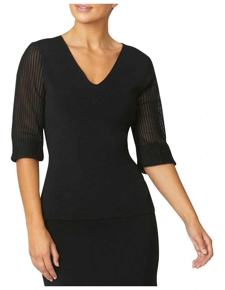 Emilie Sheer Sleeve Top in Black image 2