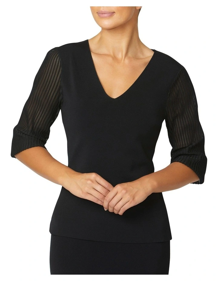 Emilie Sheer Sleeve Top in Black image 3