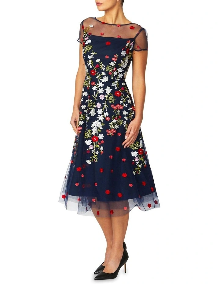 Leila Embroidered A-Line Dress in Navy image 2