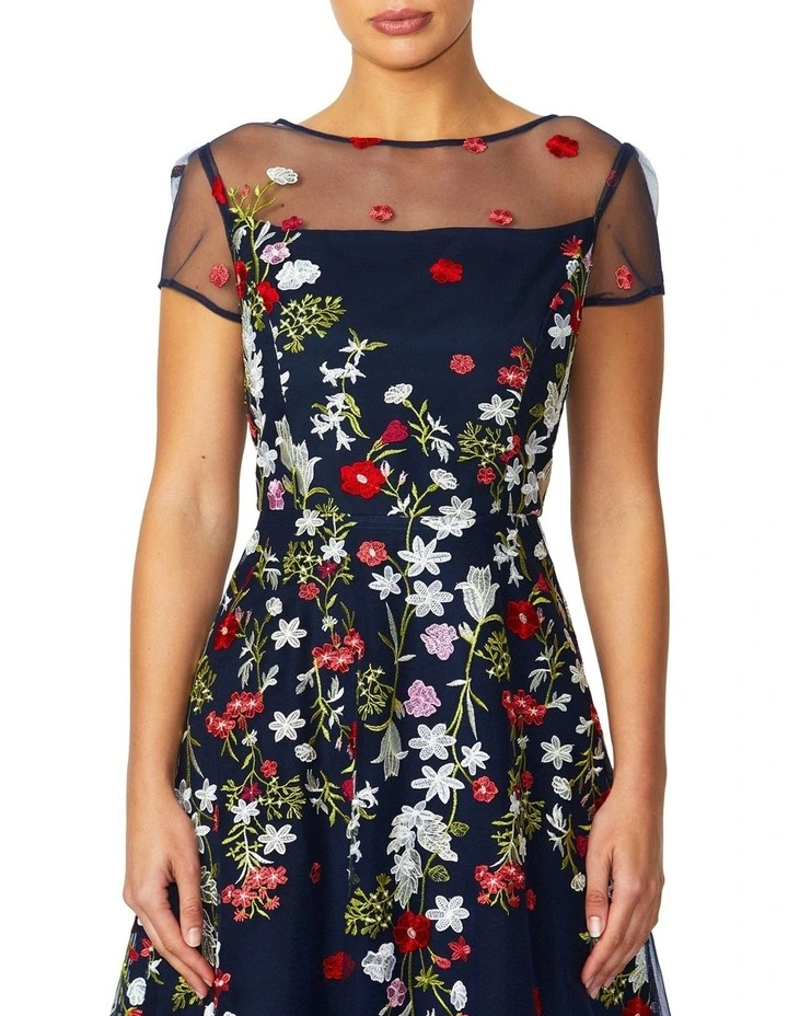 Leila Embroidered A-Line Dress in Navy image 3