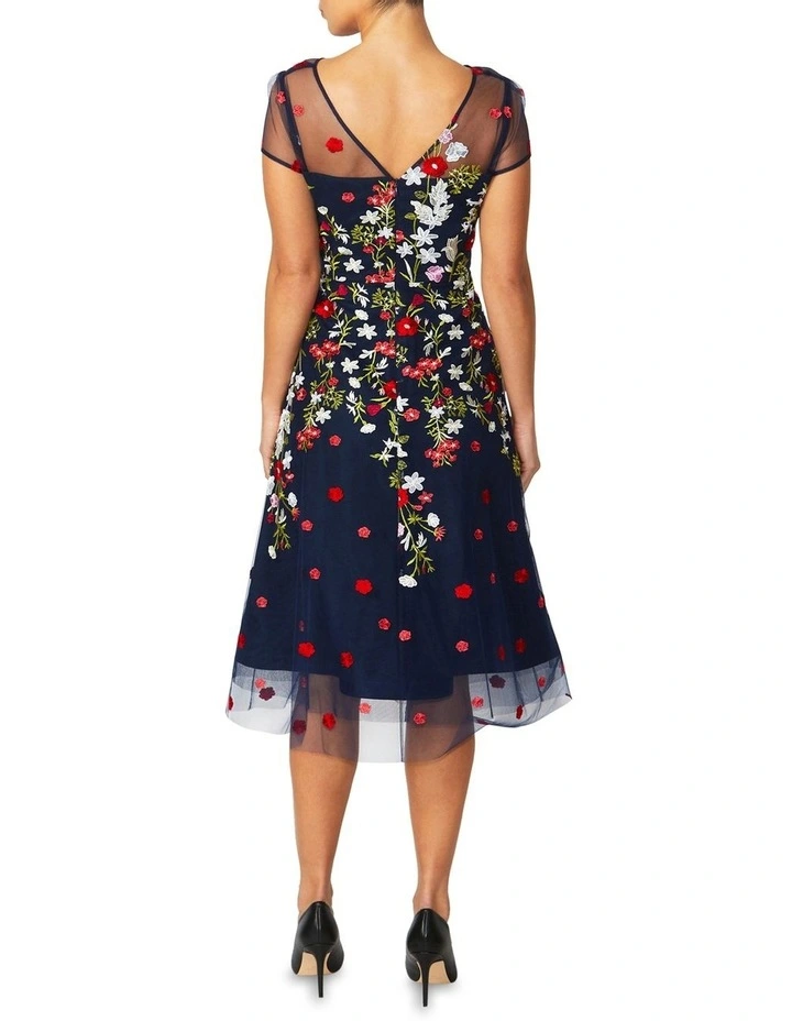 Leila Embroidered A-Line Dress in Navy image 4