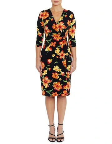 Autumn Floral Jersey Dress in Black