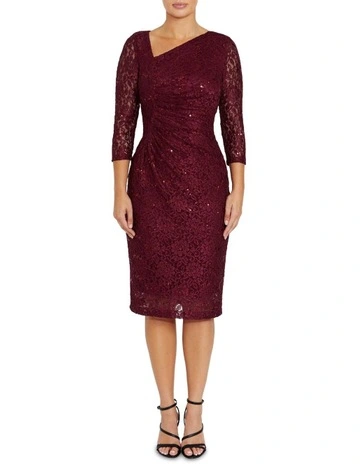 Leighton Malbec Stretch Lace Dress in Red