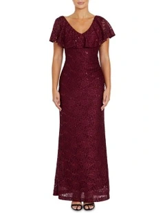 Trudy Malbec Sequin Lace Gown in Red