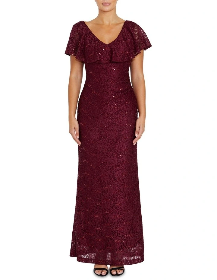 Trudy Malbec Sequin Lace Gown in Red image 1