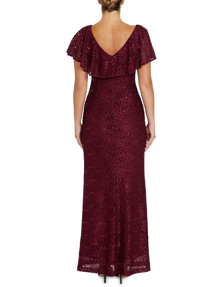 Trudy Malbec Sequin Lace Gown in Red image 2