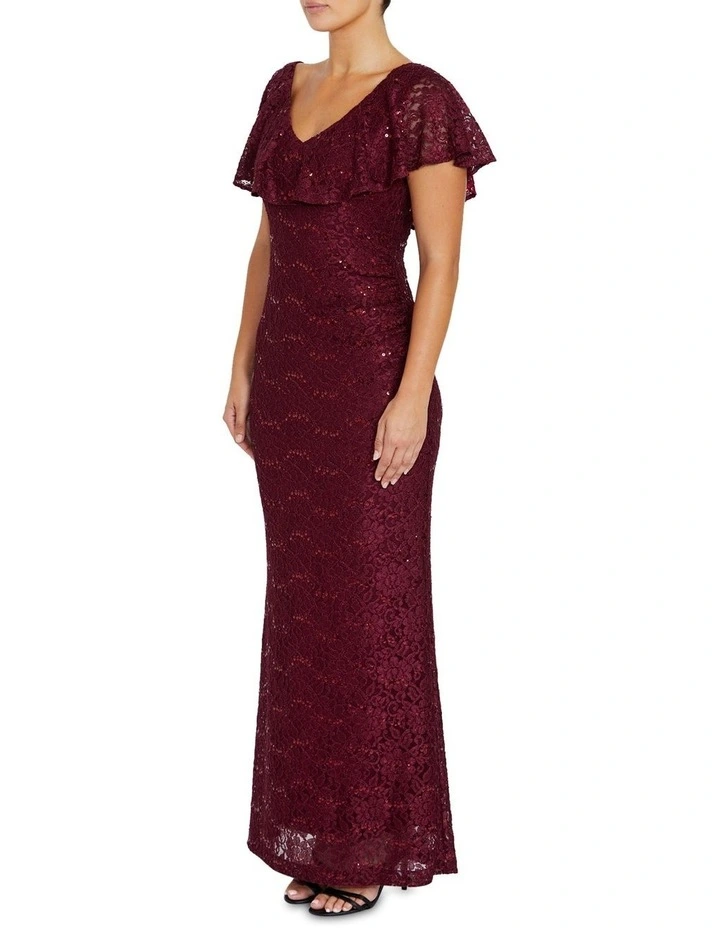 Trudy Malbec Sequin Lace Gown in Red image 4