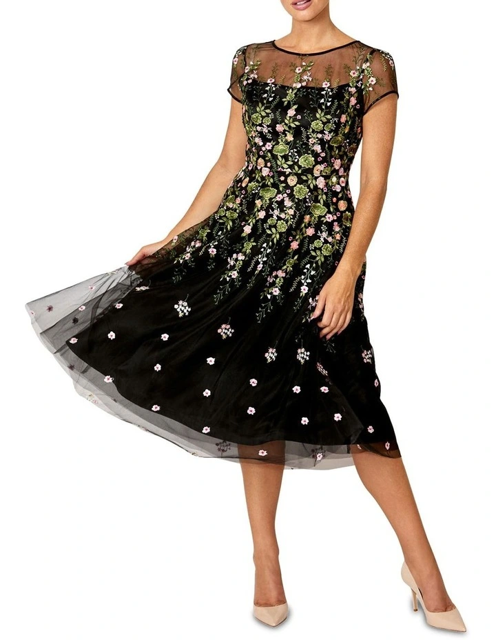 Leila Floral A-Line Dress in Green image 2