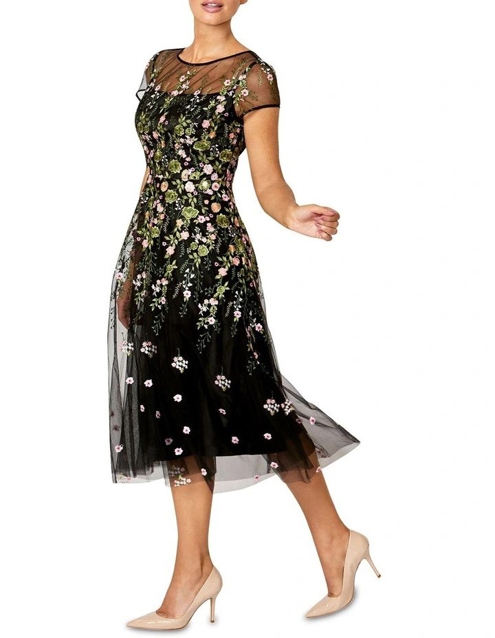 Leila Floral A-Line Dress in Green image 3