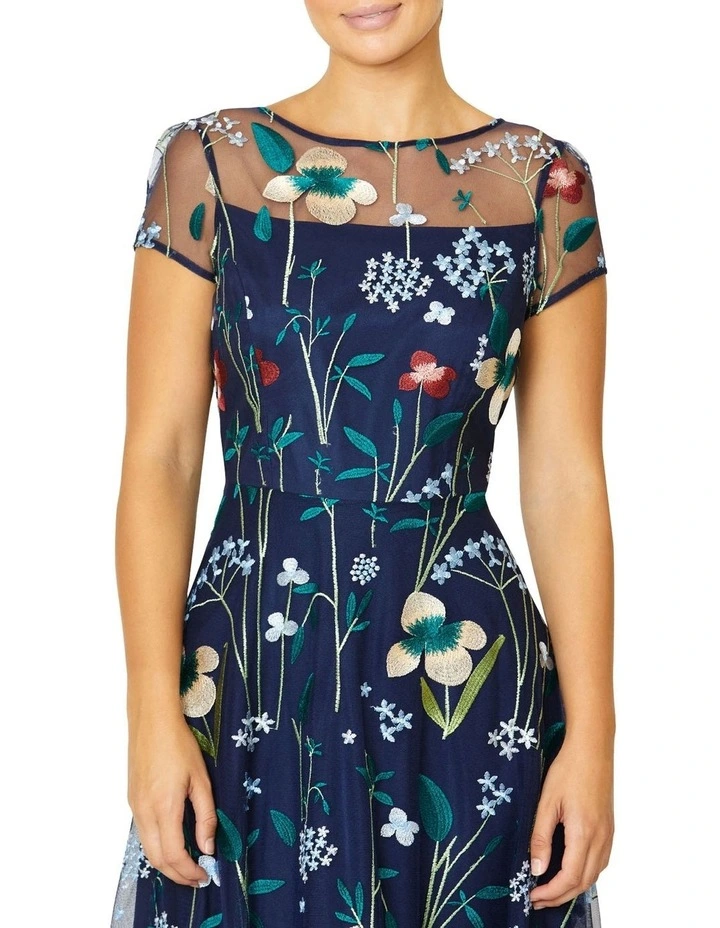 Leila Floral A-Line Dress in Navy image 2