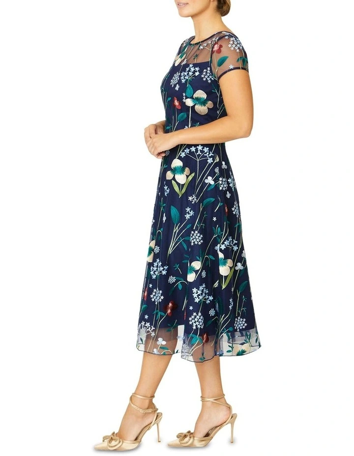 Leila Floral A-Line Dress in Navy image 3