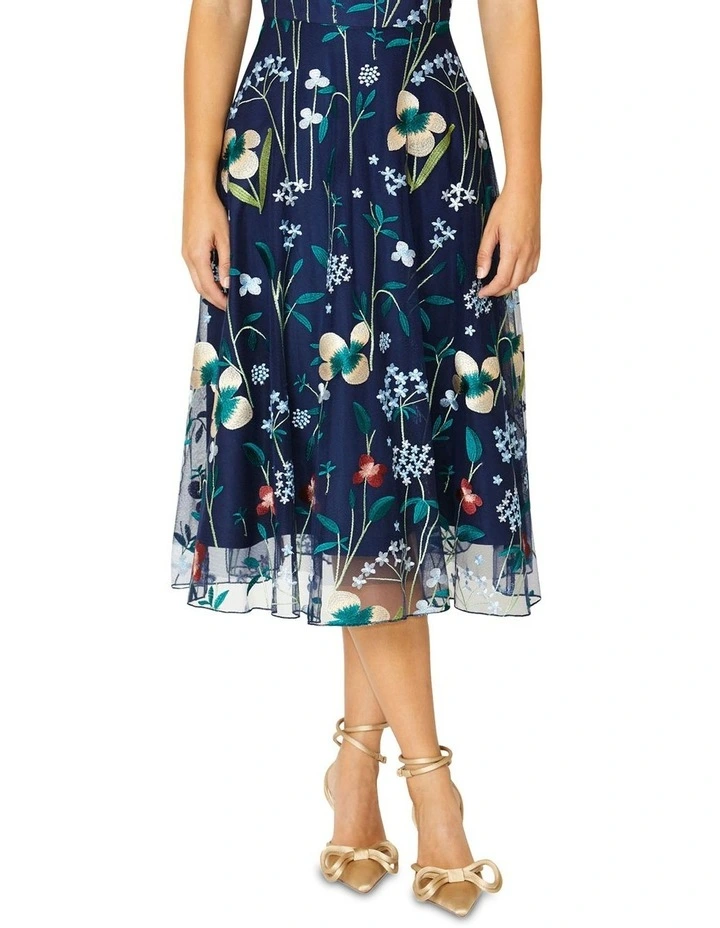 Leila Floral A-Line Dress in Navy image 4