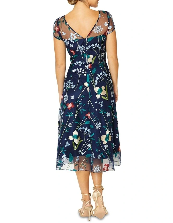 Leila Floral A-Line Dress in Navy image 5
