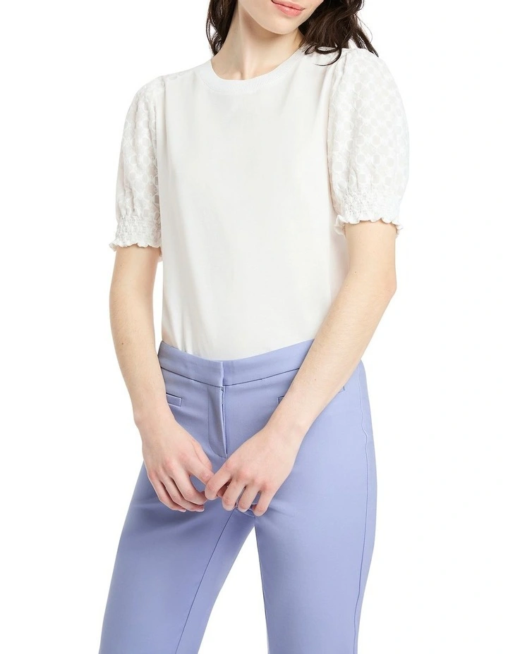 Cato Lace Sleeve Tee in Ivory image 1
