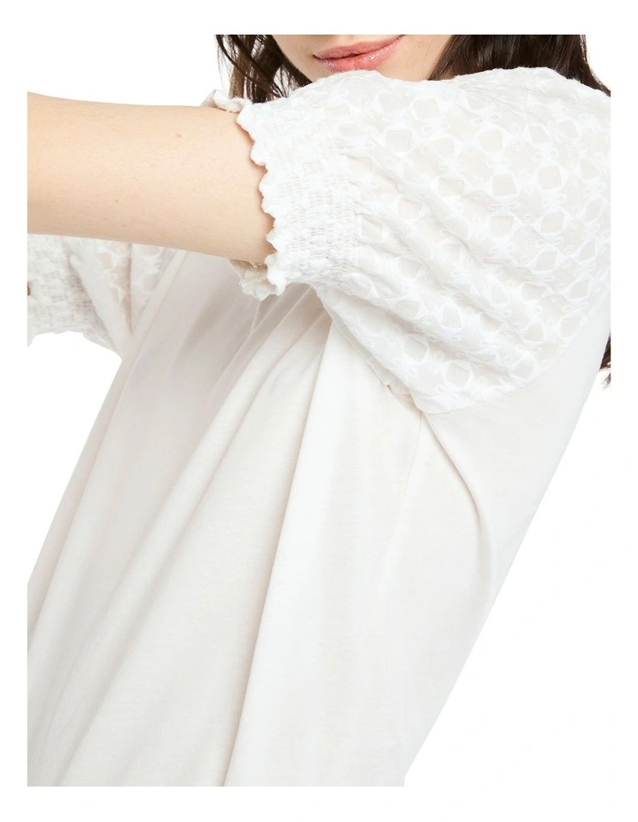 Cato Lace Sleeve Tee in Ivory image 3