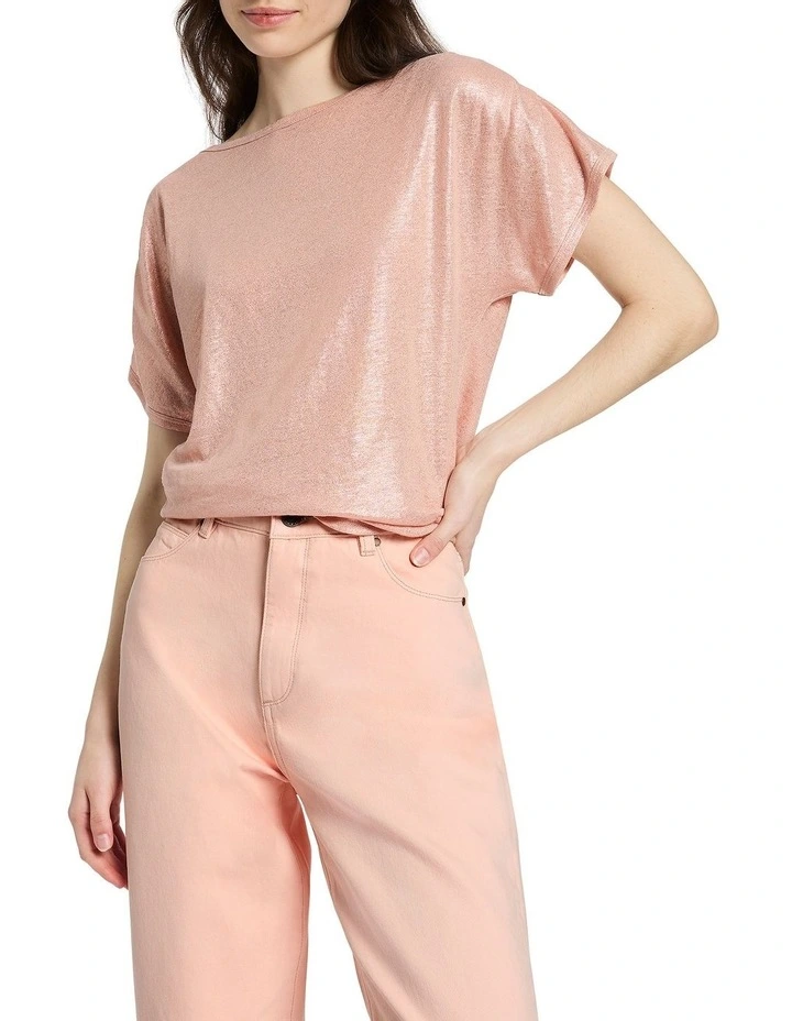 Glow Up Foil Linen Tee in Champagne image 1