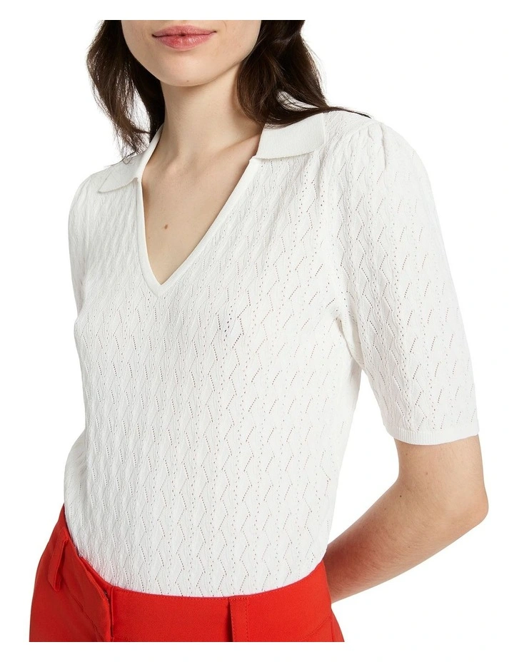 Alzira Knit Polo in White image 1