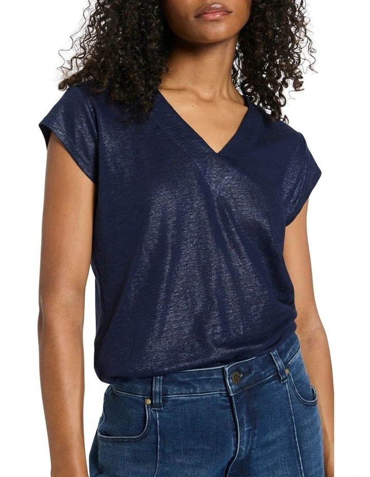 Afterglow Foil Linen Tee in Navy image 1