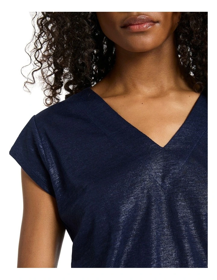 Afterglow Foil Linen Tee in Navy image 3