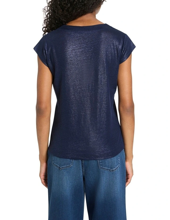Afterglow Foil Linen Tee in Navy image 4
